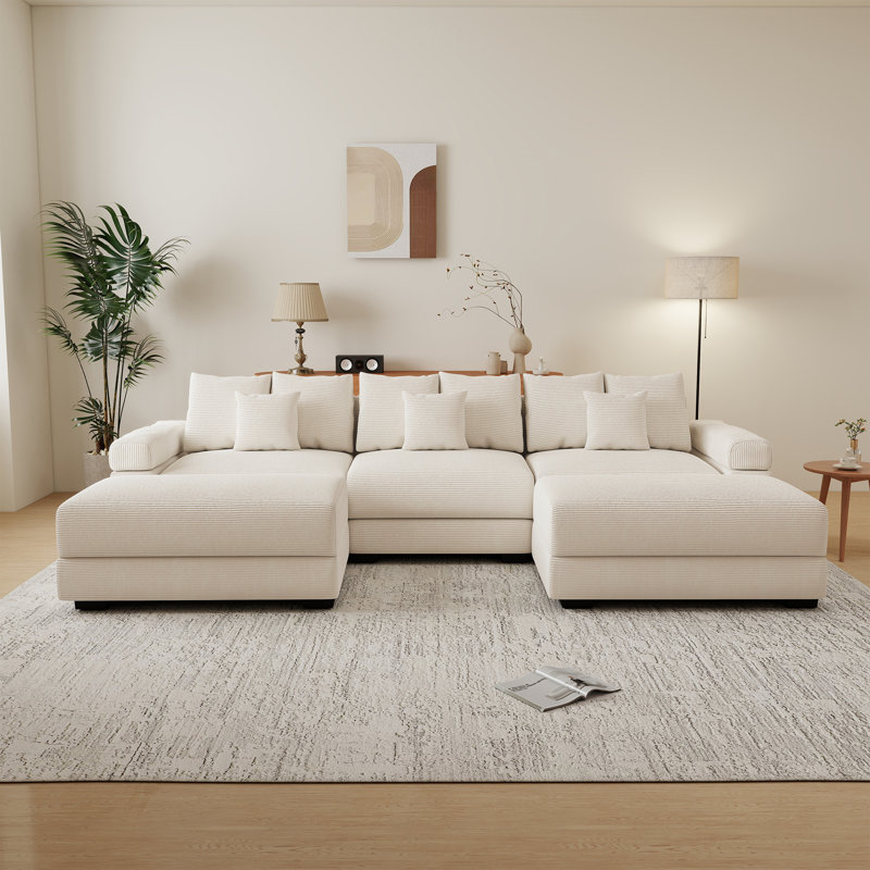 Canapé modulaire surdimensionné de 130 po en tissu de velours côtelé modulaire en forme de U pour canapé Lounges, Beige