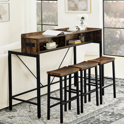 Table de bar avec prise de courant et lumière DEL, ensemble de 3 tabourets, idéal pour les espaces de vie, de salle à manger et de cuisine, fonctionnel et élégant