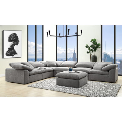 Canapé modulaire en lin avec repose-pieds Naveen