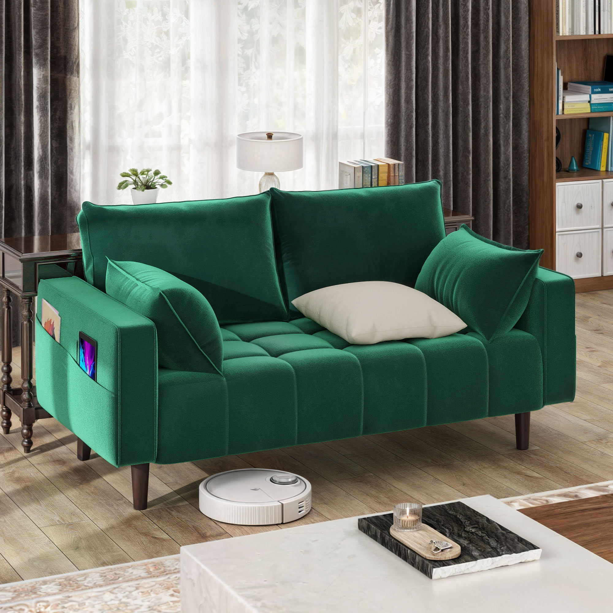 Mercer41 Damales 56" Square Arm Loveseat Sofa, Modern Velvet Loveseat ...