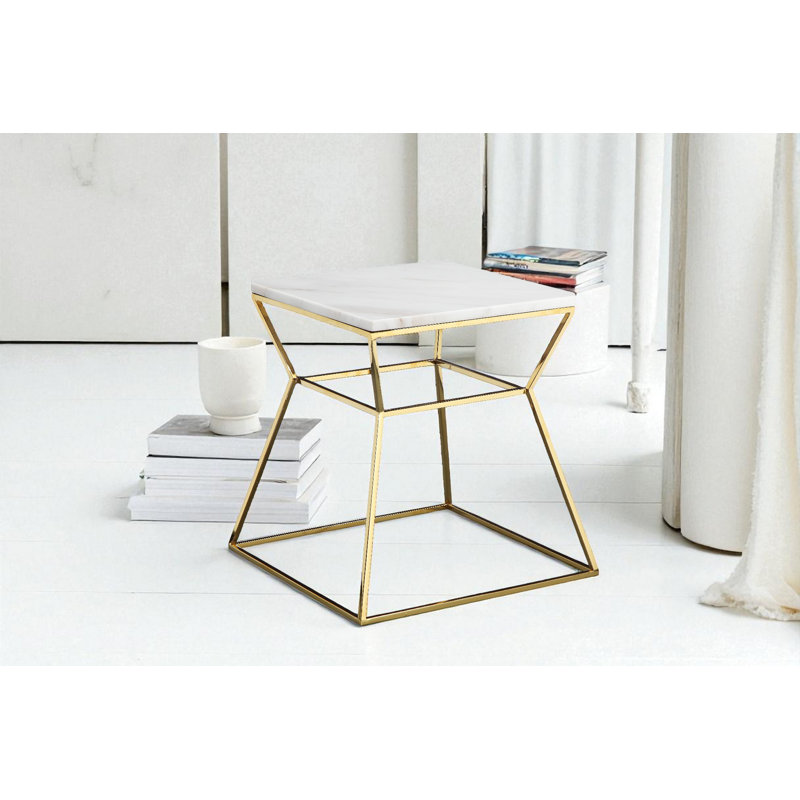     Geo Pedestal End Table - Gold Marble Side Table – Modern Luxury Stone Accent Table - White Marble Side Table