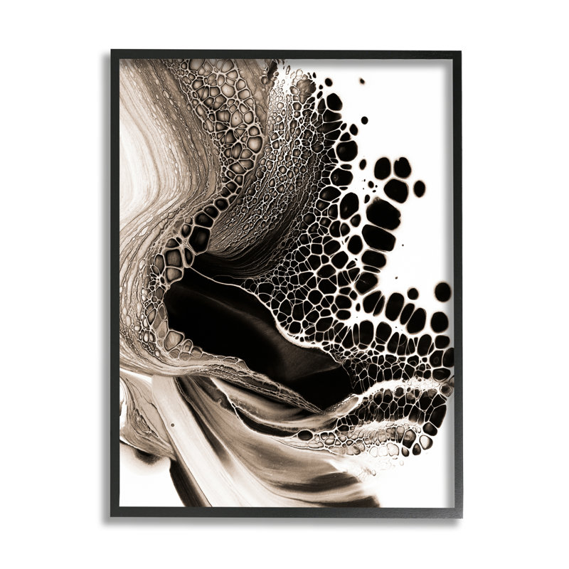 " Pebbled Abstract Flowing Shapes Monochromatic Pattern " by Ros Ruseva, 24" W x 30" H, Midnight Black Framed Giclee