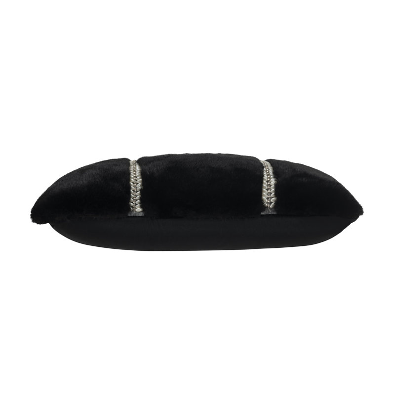 Housse et insert de coussin rectangulaire en fausse fourrure, Noir