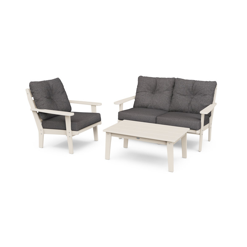 Lakeside 3-Piece Deep Seating Set, Sand Frame/Ash Charcoal Cushion