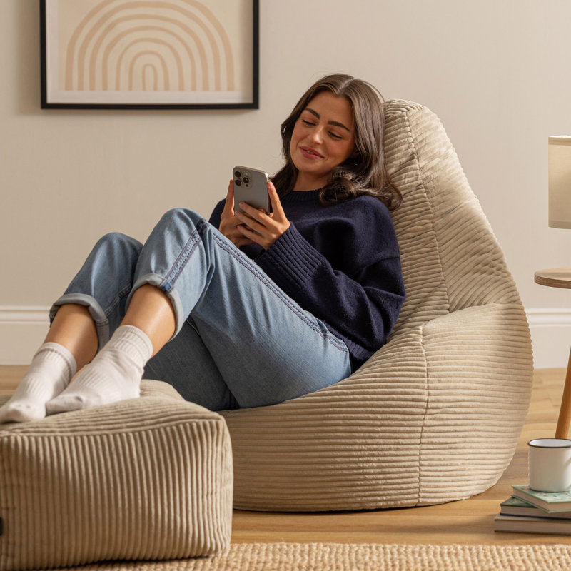 Dalton Corduroy Recliner Bean Bag and Footstool, Stone
