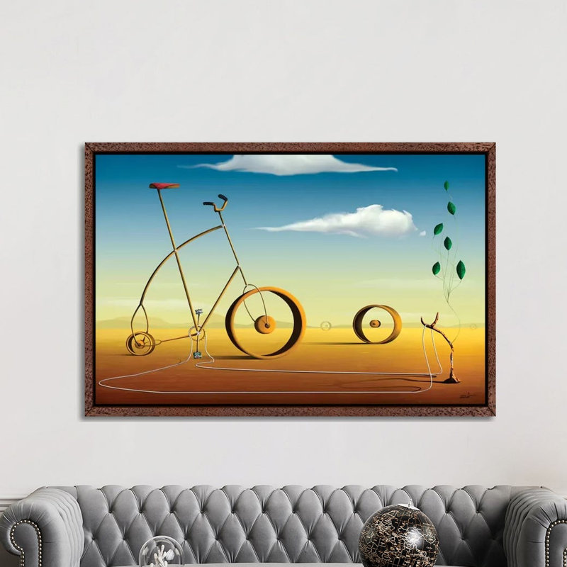 A Bicicleta (the Bicycle) by Marcel Caram - Print on Canvas, Classic Brown Wood Framed, 101.6 cm H x 66.04 cm W