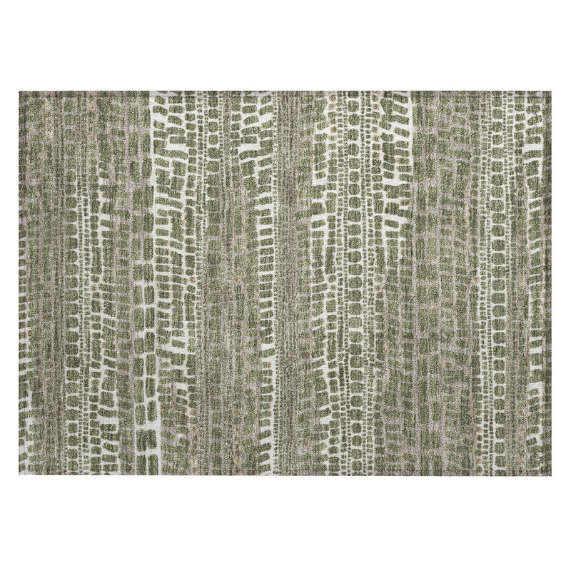 Machine Washable Indoor/Outdoor Chantille ACN2540 Abstract Rug, Rectangle 1'8" x 2'6", Olive