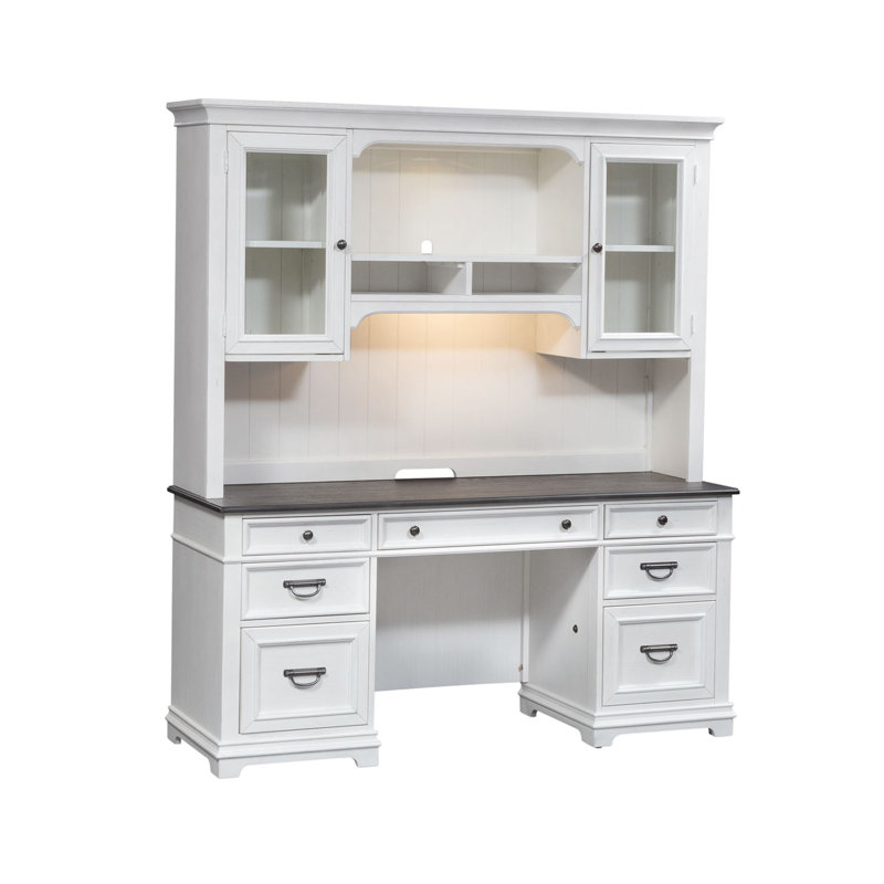 Colburn Credenza Desk & Hutch Set w/ LED Touch Lighting
