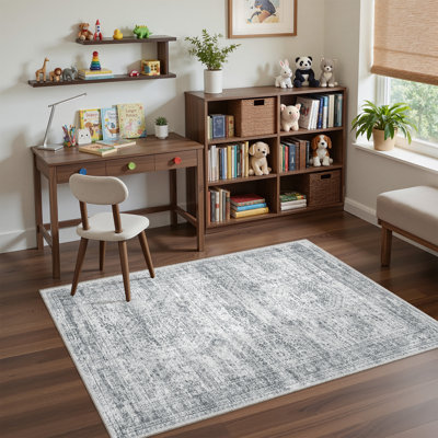 Non-Slip Washable Stain Resistant Area Rug For Living Room Bedroom Dining Room - Grey 3'X5'