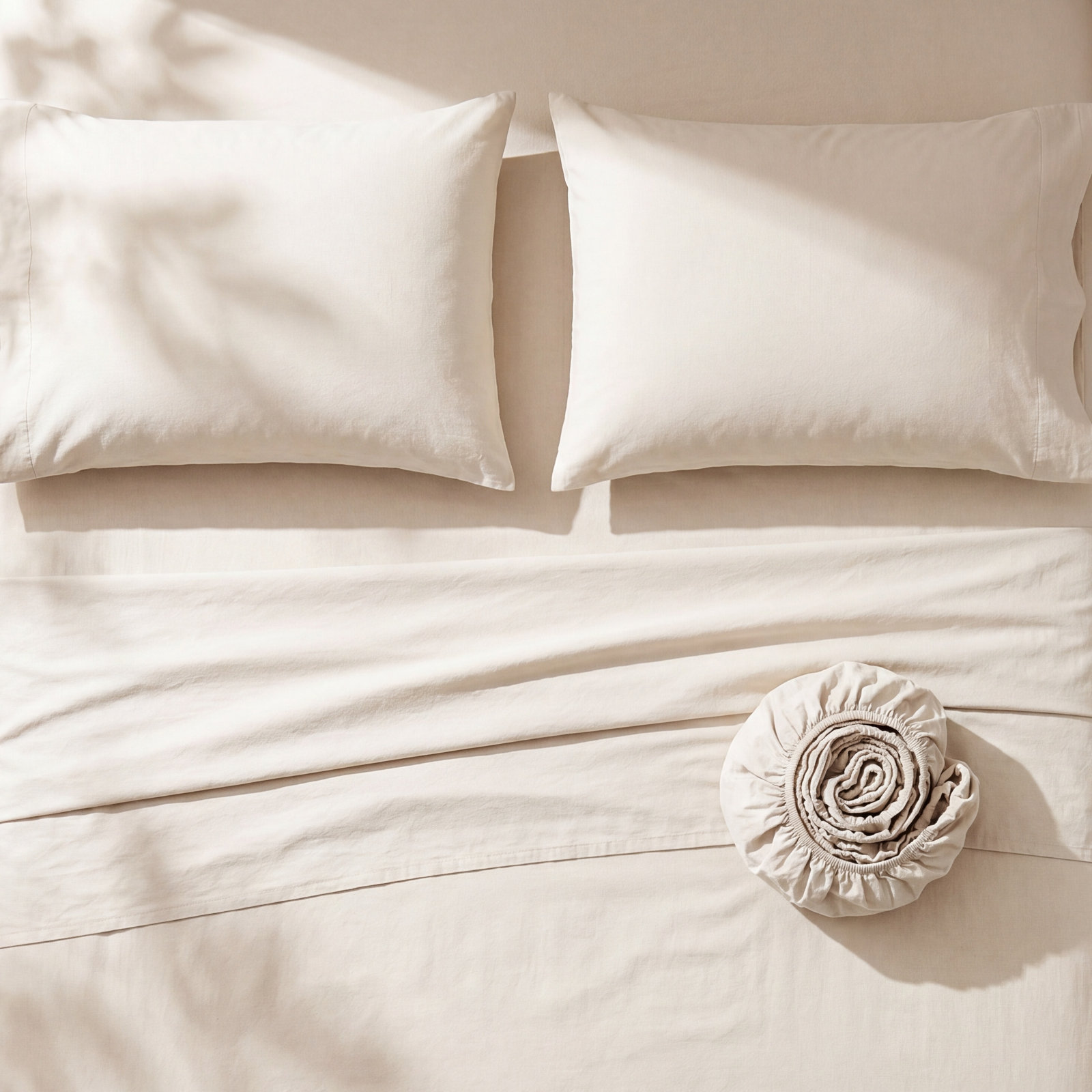 Organic Crinkled Percale 100% Cotton Percale Sheet Set, Undyed, Queen Sheet Set with 2 Pillowcases
