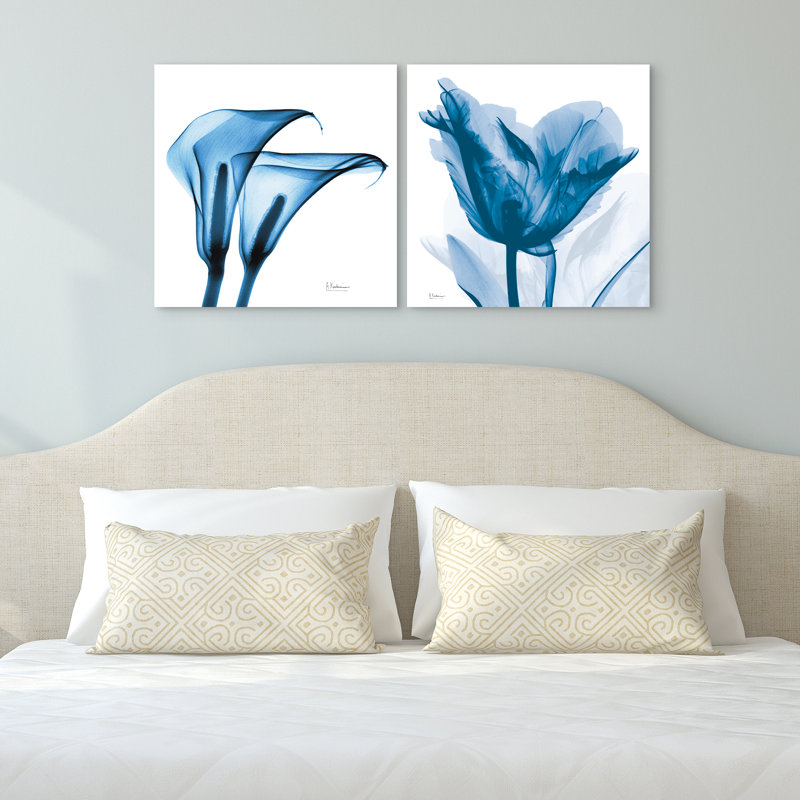 Lusty Blue Tulip & Indigo Calla Lililes - 2 pièces sans cadre sur verre