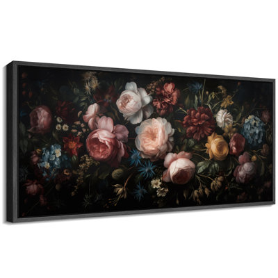 " Opulent Floral Bouquet with Roses and Wildflowers Antique Retro Artwork Extra Large Painting " Print