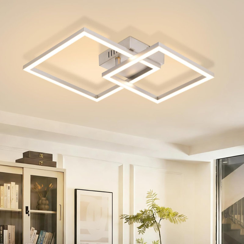 LED Semi Flush Mount, Silver, 3000 Kelvins, 6.7cm H x 34.5cm W x 34.5cm D