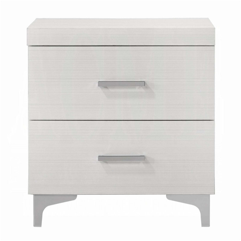Table de chevet moderne avec 2 tiroirs, pieds en métal et finition blanche pour un rangement élégant dans la chambre à coucher