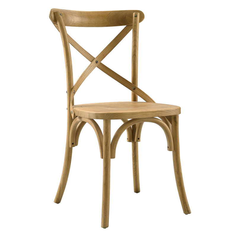 Natural Elm Wood X-Brace Back Dining Side Chair
