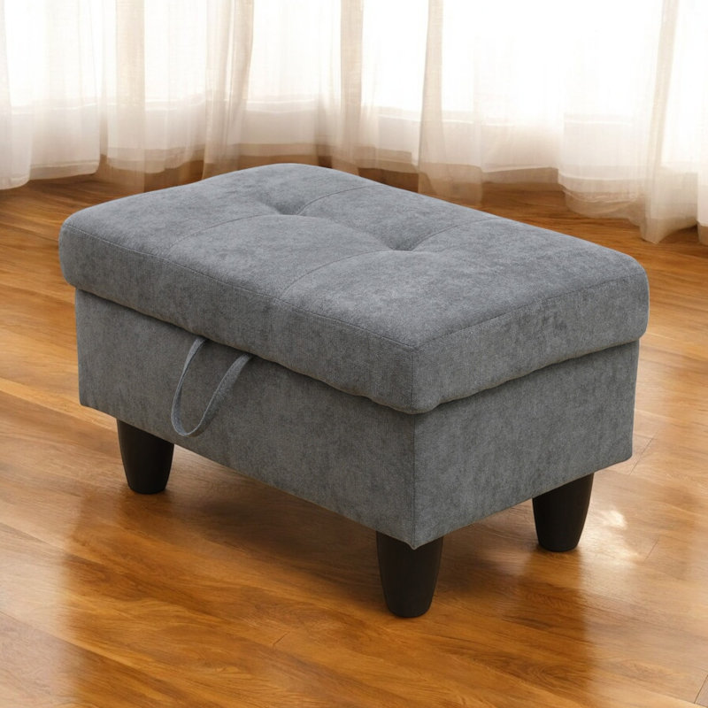 Orella Marlinda 28.5" Wide Upholstered Rectangle Tufted Flip Top Storage Ottoman, Dark Gray Flannel