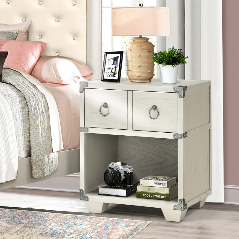 Table de chevet grise avec tablette et tiroir Easy-Reach de 16,5 pouces de profondeur
