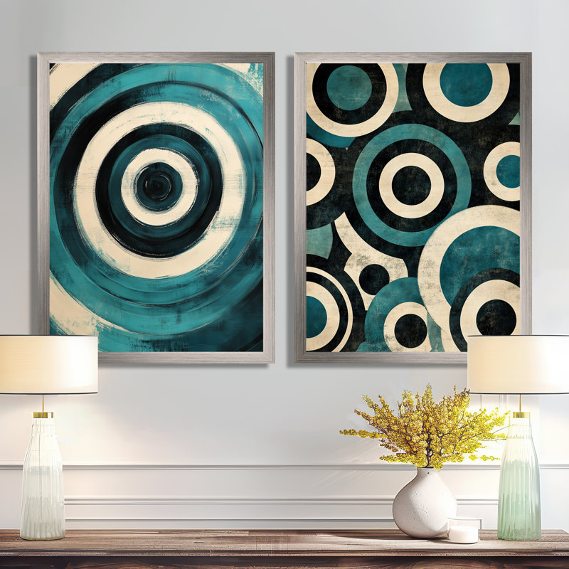 Cercles en mouvement I - Décoration murale cinétique en 2 pièces, 32" H x 48" W, Silver Picture Framed