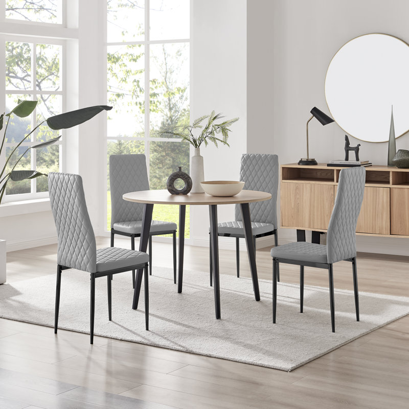 Betsab 4 - Person Dining Set, Oak/Black, Grey