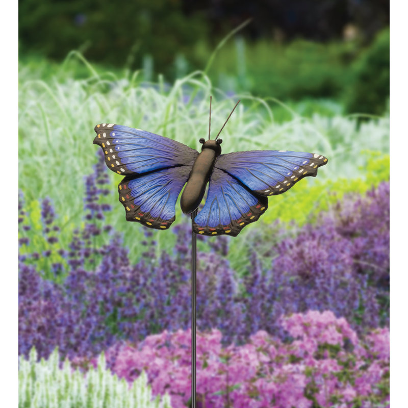 Blue Morpho Butterfly Garden Stake with Hand Painted Finish