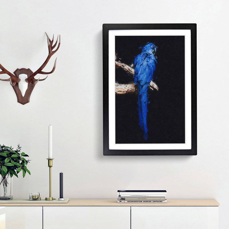 Blue Parrot in Abstract - Picture Frame Graphic Art Print, Black Framed, 48cm H x 36cm W x 2cm D
