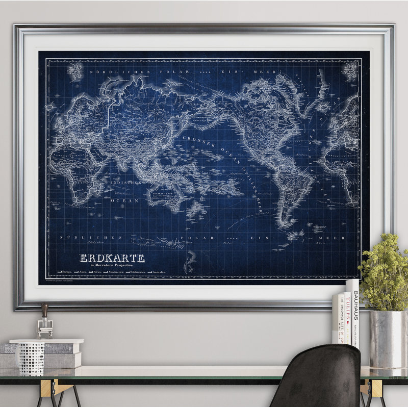 " Vintage World Map IV ", 18" H x 27" W x 1.5" D, Silver Framed