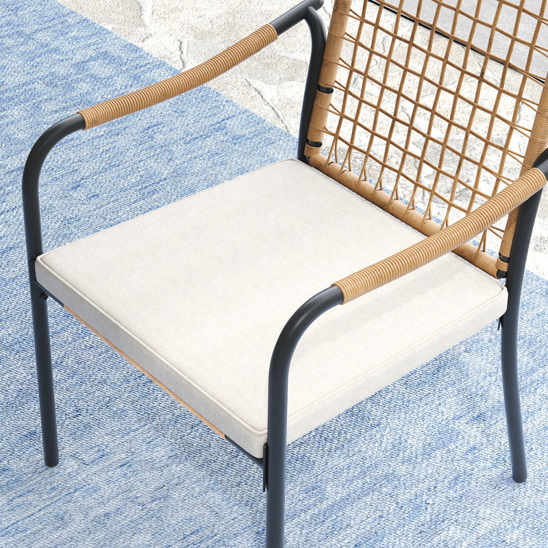 Ensemble de salle à manger de patio pour 6 personnes avec fauteuil empilable, Crème