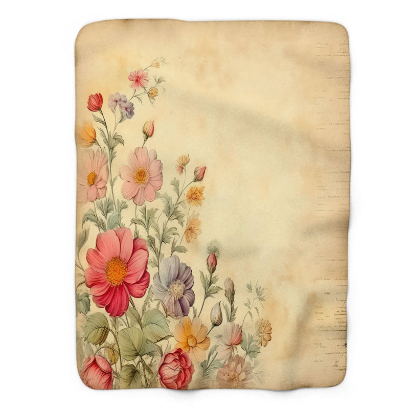 Nostalgic Flowers - 1 pièce Sherpa Premium, Grand lit