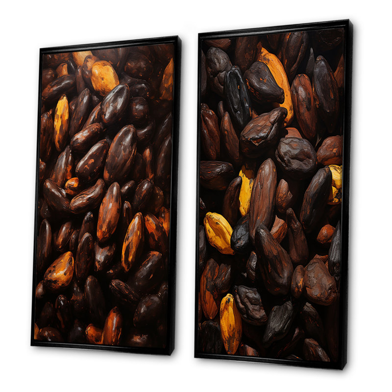 Cacao rôti rêverie - ensemble de 2 reproductions d'art sur toile Cacao, Cadre flottant noir, H 28 po x l 25 po