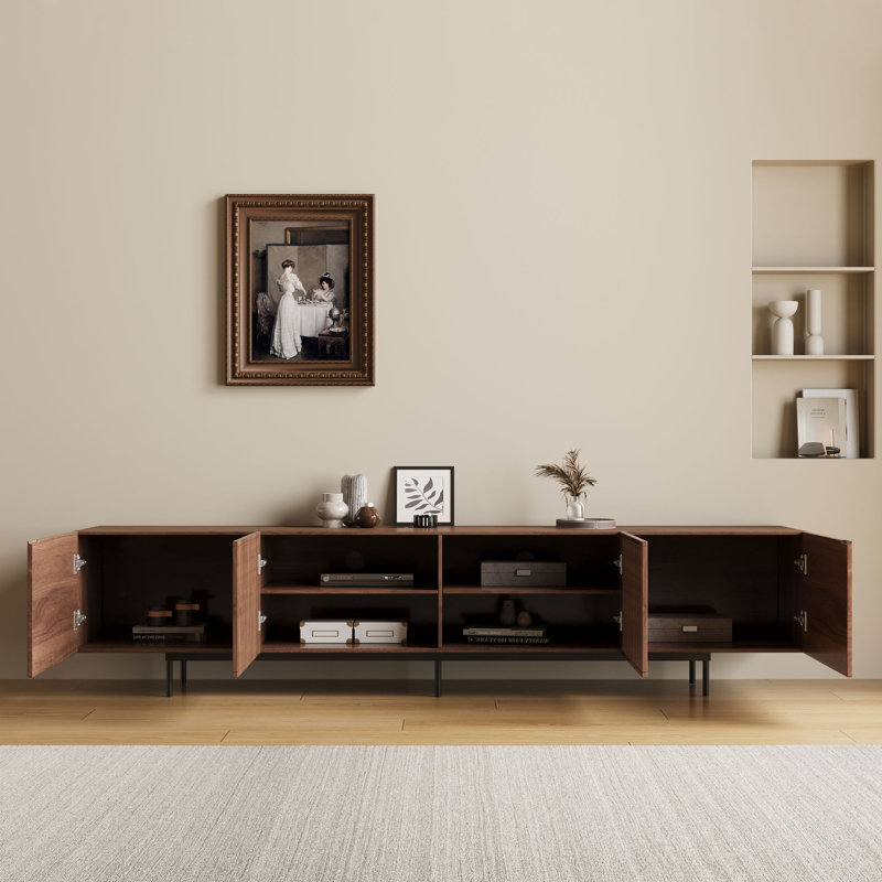 Premium Retro TV Unit & Stand for Living Room | Solid Wood TV Cabinet in 1.8m or 2.4m | Accommodates 75-100 Inch TVs | Large Storage & Cable Ports | Classic Walnut