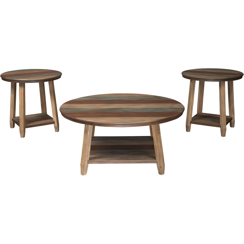 Rustic 3-Piece Multi-Color Plank Table Set: Coffee Table And 2 End Tables For Small Spaces