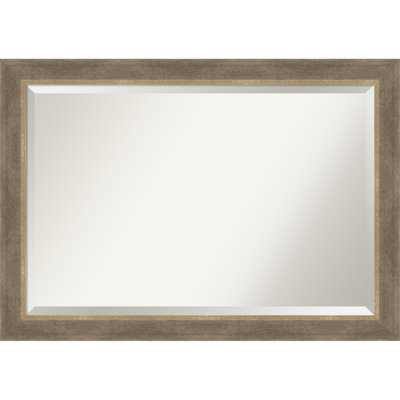 Driftwood Tan Beveled Wood Framed Bathroom Vanity Wall Mirror