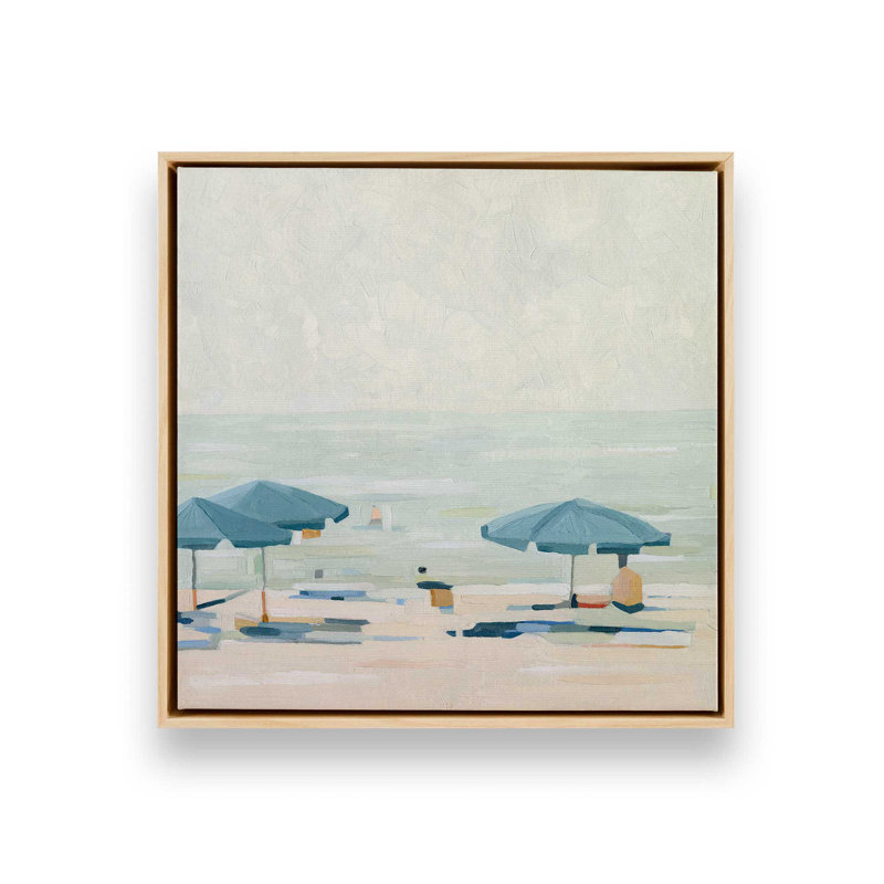 Impression sur toile Seaside Umbrella Harmony II, H 12,75 po x l 12,75 po x P 1,75 po, Cadre américain en érable flottant, 1