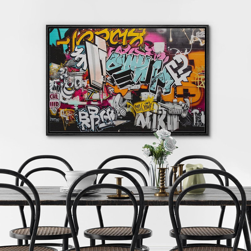 Caricature de noms d'anime sur toile, impression, H 16 po x l 24 po x P 1,5 po, Cadre flottant noir