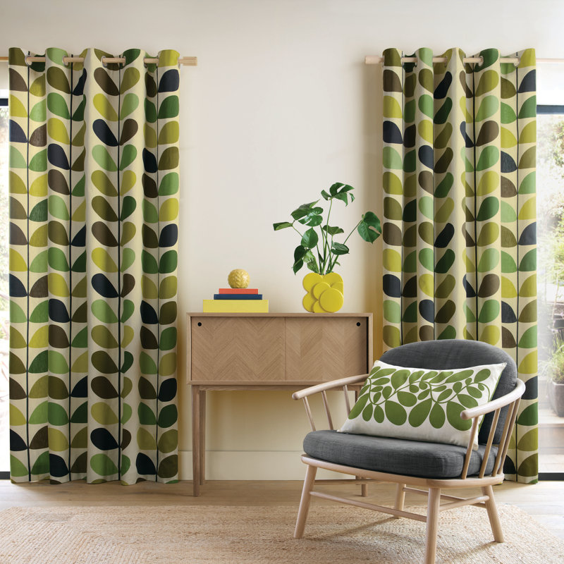 Orla Kiely Multi Stem  Fully Lined Ready Made Floral Eyelet Curtains Fern 66x72", 66x72"