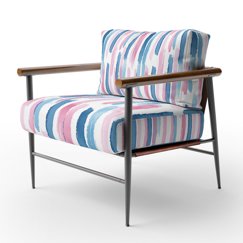 Fauteuil décoratif abstrait - Fauteuil rose à rayures Needle Line, Accoudoirs ronds
