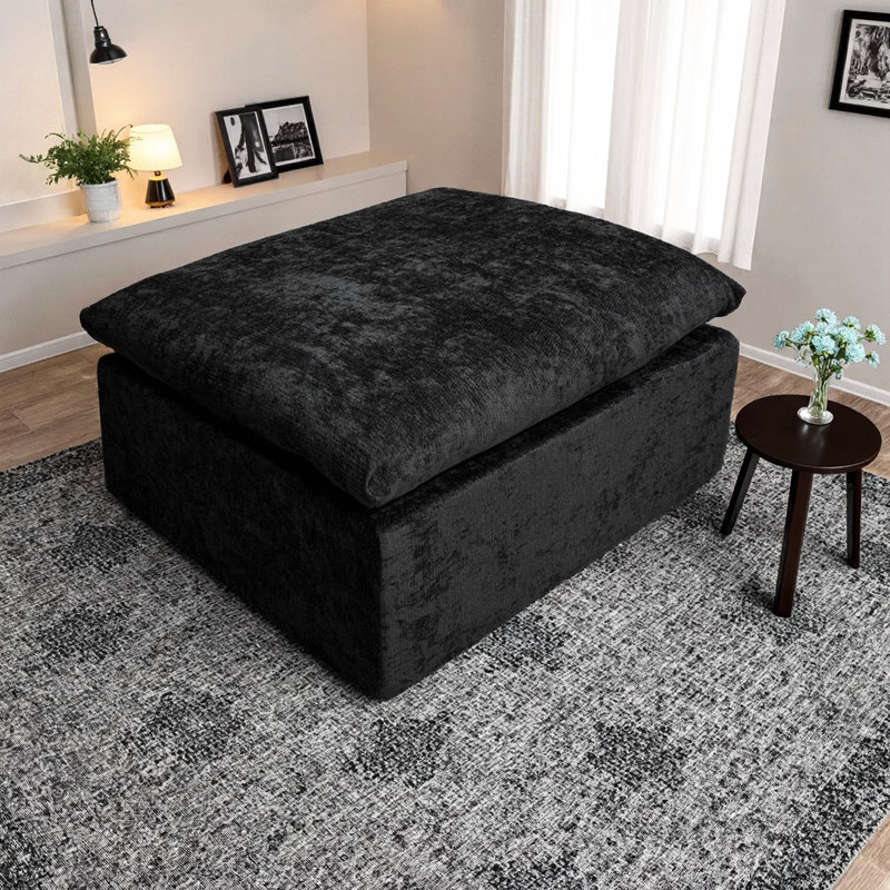 Canapé modulaire sans assemblage avec velours côtelé et méridienne relaxante, noir pour le salon Ambiance confortable en velours côtelé, décoration intérieure