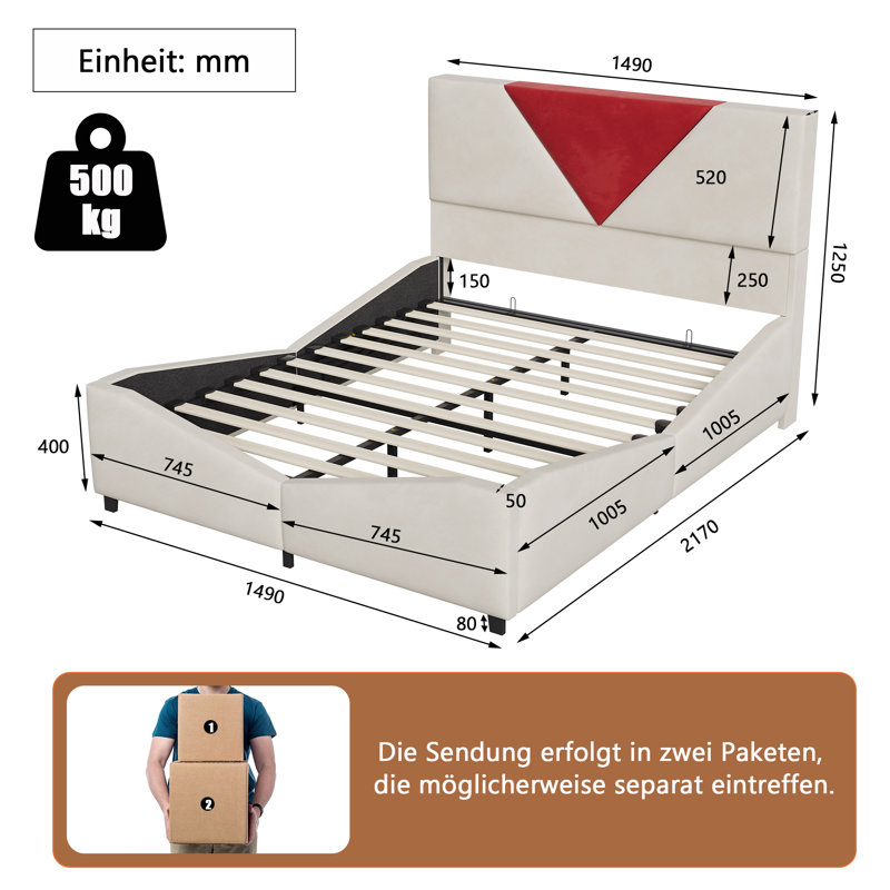 Upholstered Bed, European Double (140 x 200 cm)