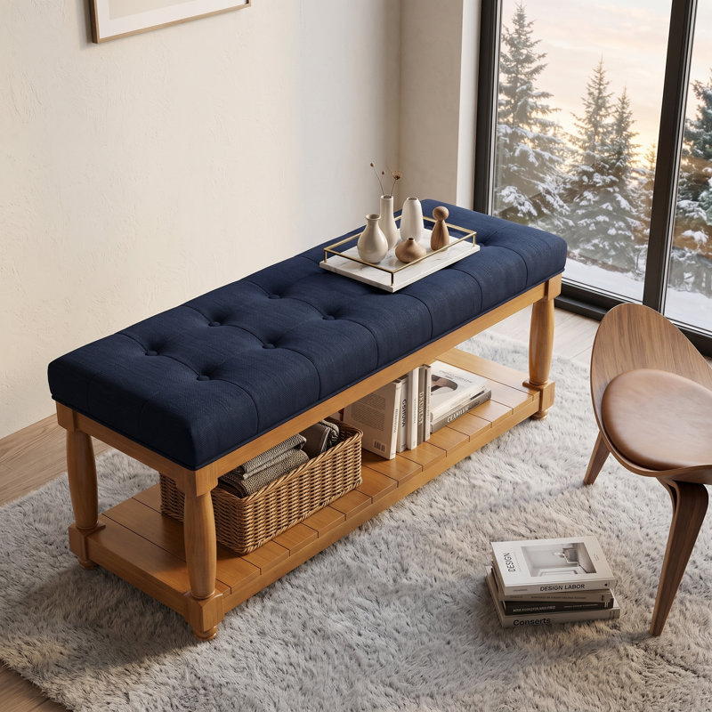 Charmant banc repose-pieds capitonné avec tablette de rangement - Mobilier d'appoint polyvalent pour la chambre à coucher, le vestibule et le salon