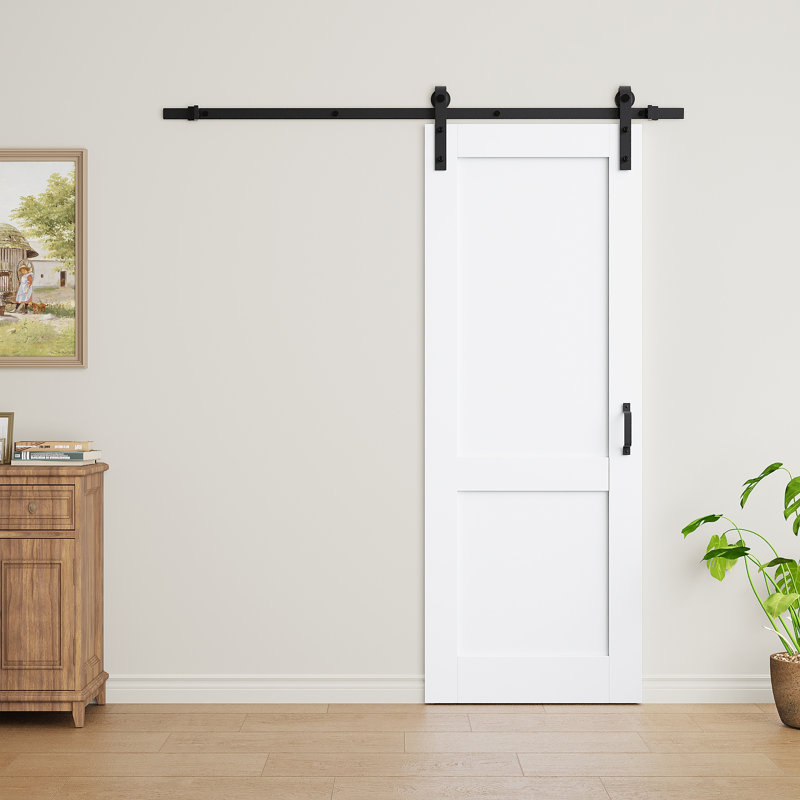 Panneau de porte entièrement assemblé, porte de grange coulissante, apprêt blanc, portes de placard en bois manufacturé massif avec trousse de quincaillerie d'installation (fermeture en douceur incluse)