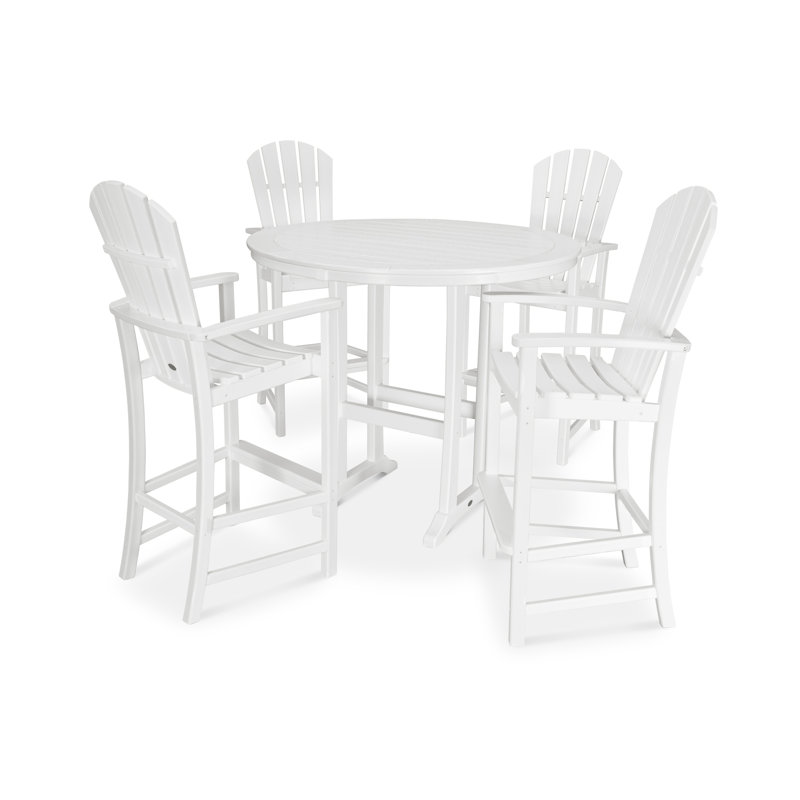 POLYWOOD Palm Coast 5-Piece Round Bar Set, White