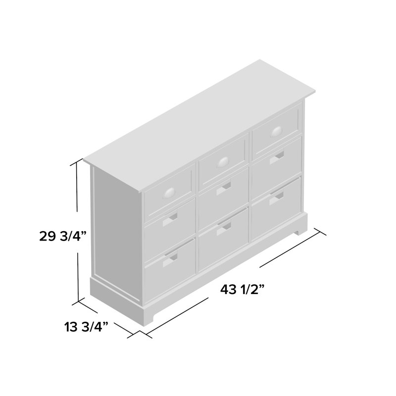 Commode décorative à neuf tiroirs Brizeth, Blanc cassé