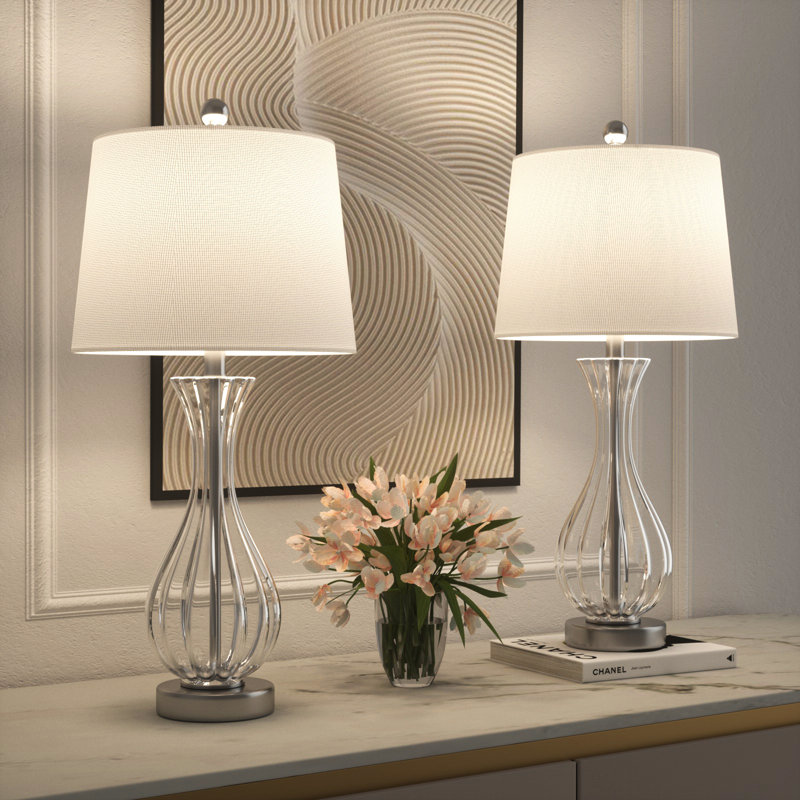 Ursuline 25.5" H Glass Table Lamp with Chrome Base, Clear Glass