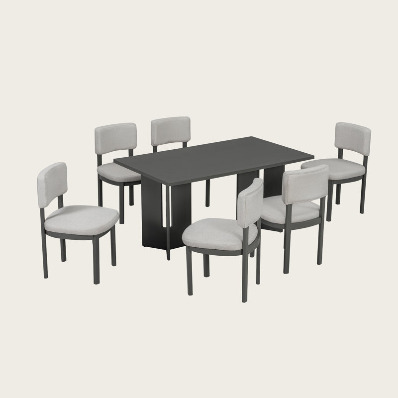 Ensemble de table de salle à manger en bois pour 6 personnes avec chaises rembourrées Farmhouse