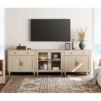 Scarlett TV Stand For TV, 3-In-1 TV Console Table For 85 Inch TV, Entertainment Center With Glass & Wood Door, Light Oak