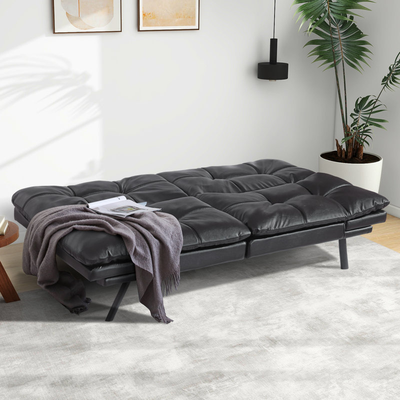 Oppelo 71'' Upholstered Convertible Sofa, Twin Sleeper Sofa Bed, Matte Black Faux Leather