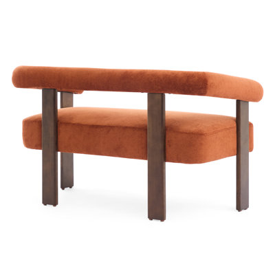  Causeuse moderne avec accoudoirs arrondis orange foncé, canapé sculptural de luxe à 2 places avec structure en bois brun