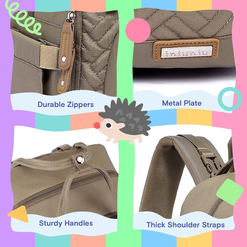  Grand sac à dos à couches, sac pour bébé unisexe 4 en 1 avec pochette, matelas à langer, étui à sucette et sangles, kaki