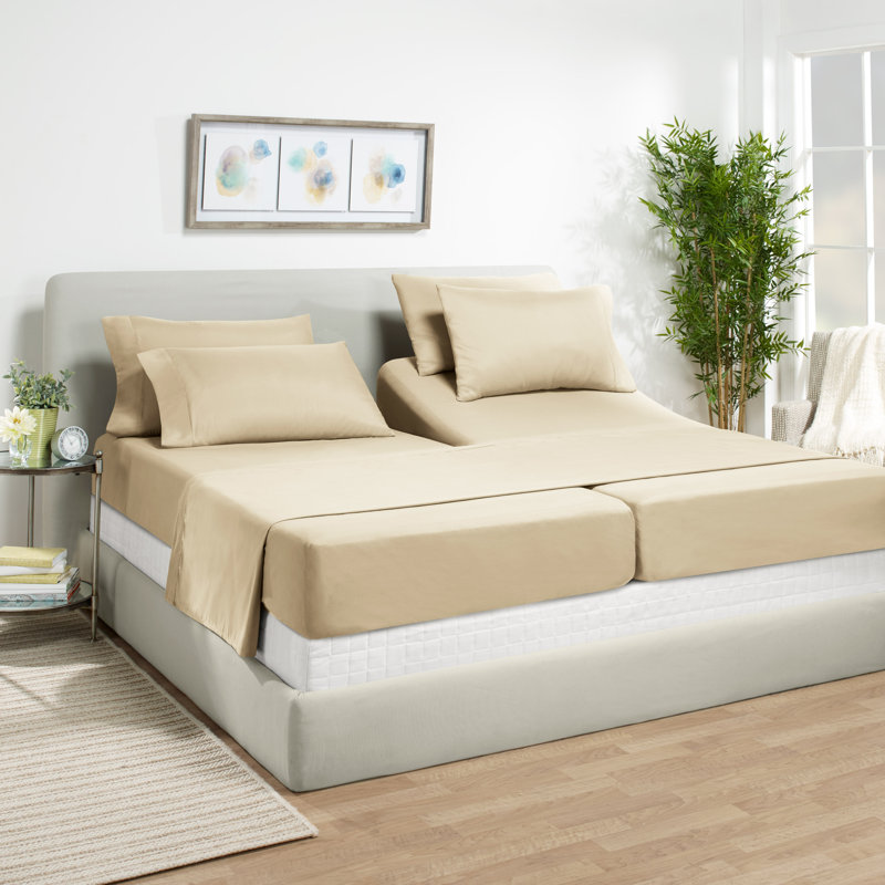 Ensemble de draps luxueux en microfibre, Beige-crème, Double