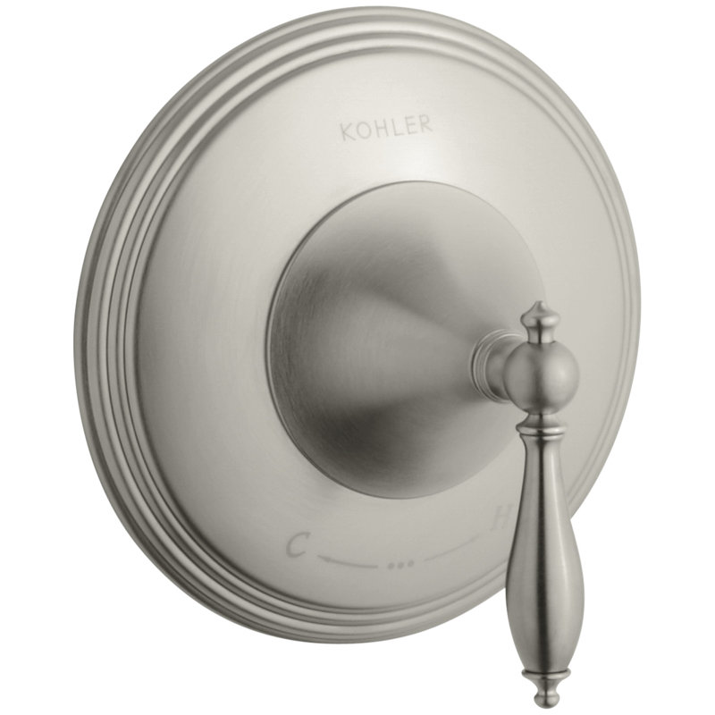 Finial Traditional Valve Trim with Lever Handle for Thermostatic Valve, Requires Valve, Nickel brossé éclatant